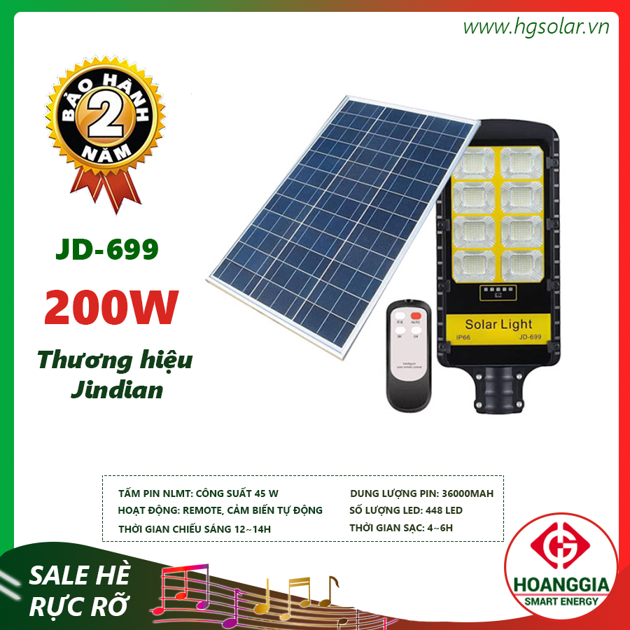 Đèn đường năng lượng mặt trời JinDian-200w
