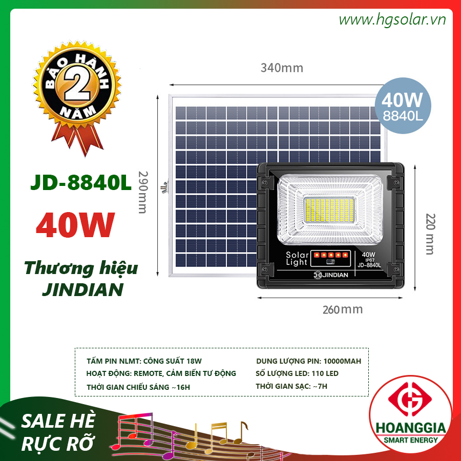 Đèn led pha năng lượng mặt trời JinDian-40W