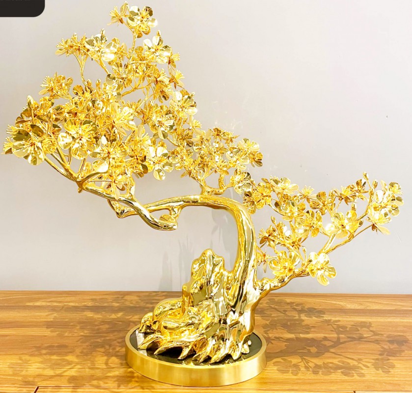 Cây Mai ngũ phúc đồng mạ vàng 24k cao 30 cm